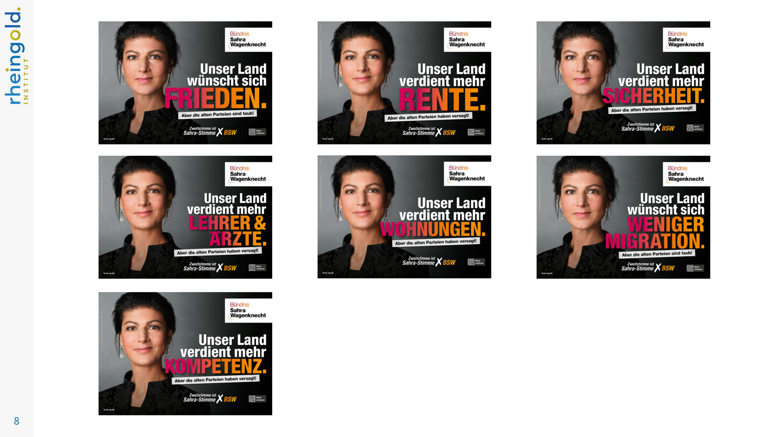 Beispiele der Plakate für die Bundestagswahl 2025 von Bündnis Sahra Wagenknecht